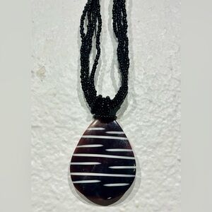 Vintage Black Beaded Multi Strand Pendant Necklace